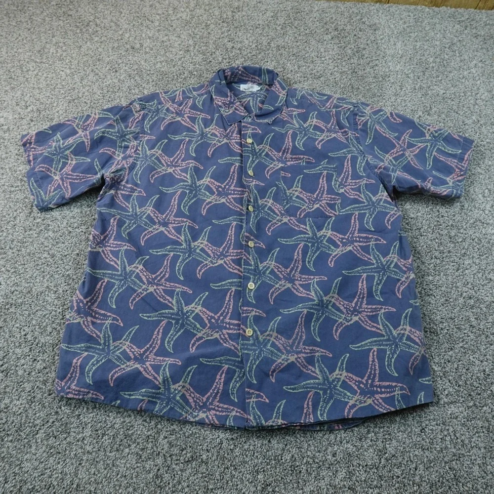 VTG J Crew Shirt Mens L Blue Oarsman Starfish Nautical Ocean Sea Life Button Up